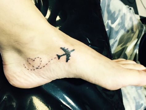 travelling airplane girly foot tattoo design