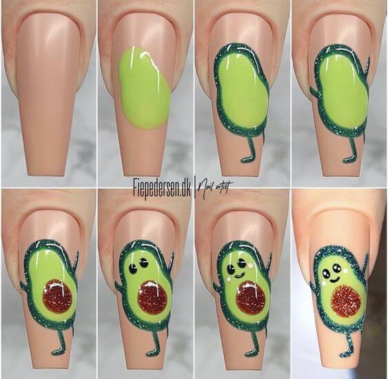 avocado fruity nail art designs