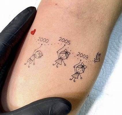 birthyear with grandchildren drawing tattoo design