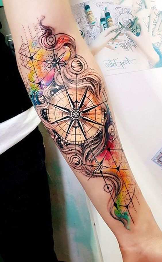 compass forearm tattoo design for women