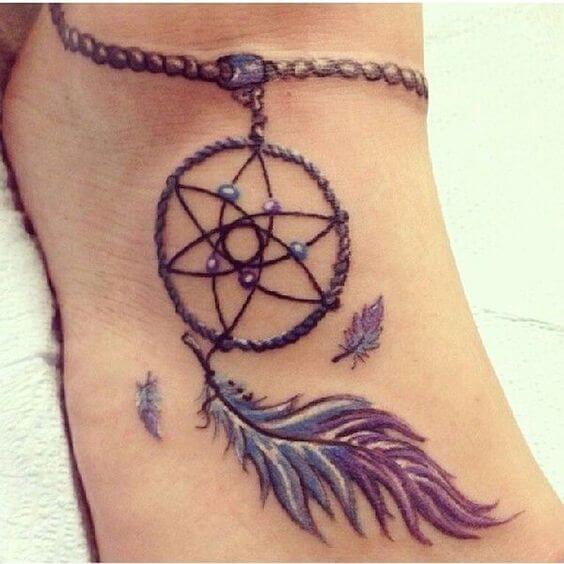 dreamcatcher girly foot tattoo design