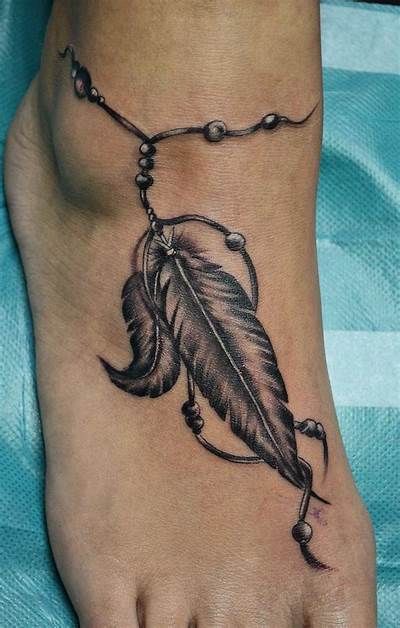 graceful feather girly ankle foot tattoo design