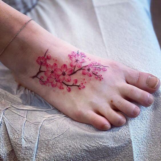 cherry blossom girly foot tattoo design