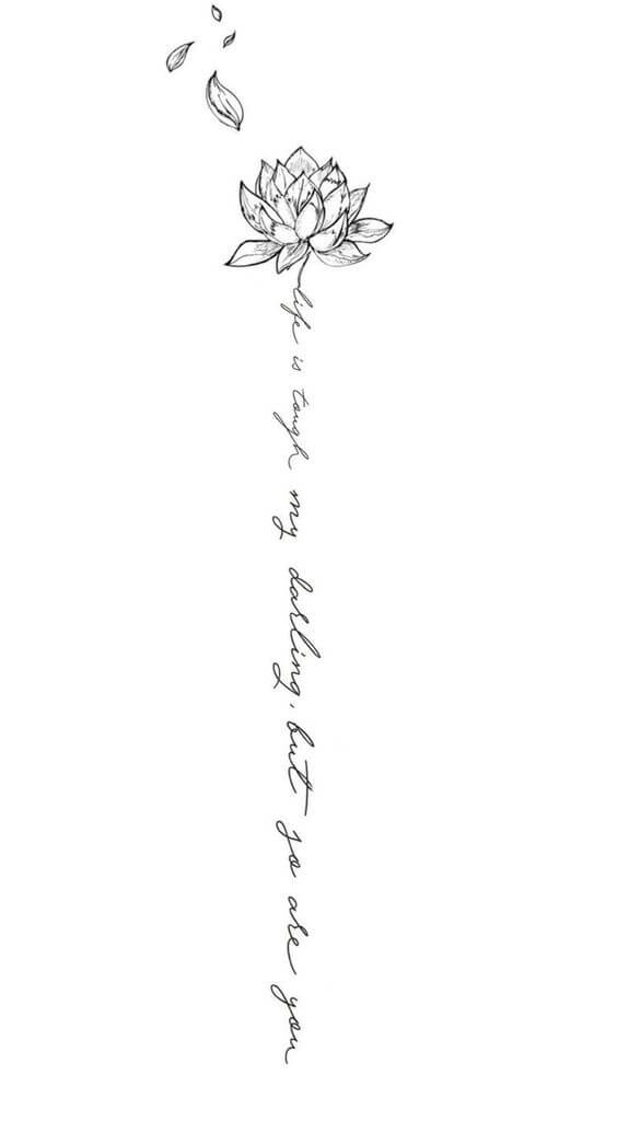 lotus flower with inspiring quote tattoo design drawing for women forearm