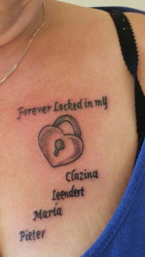 quote with locket and grandchildren names tattoo design