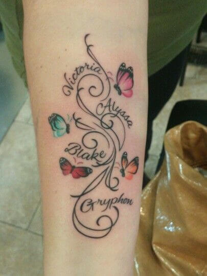 butterflies with grandchildren names tattoo design