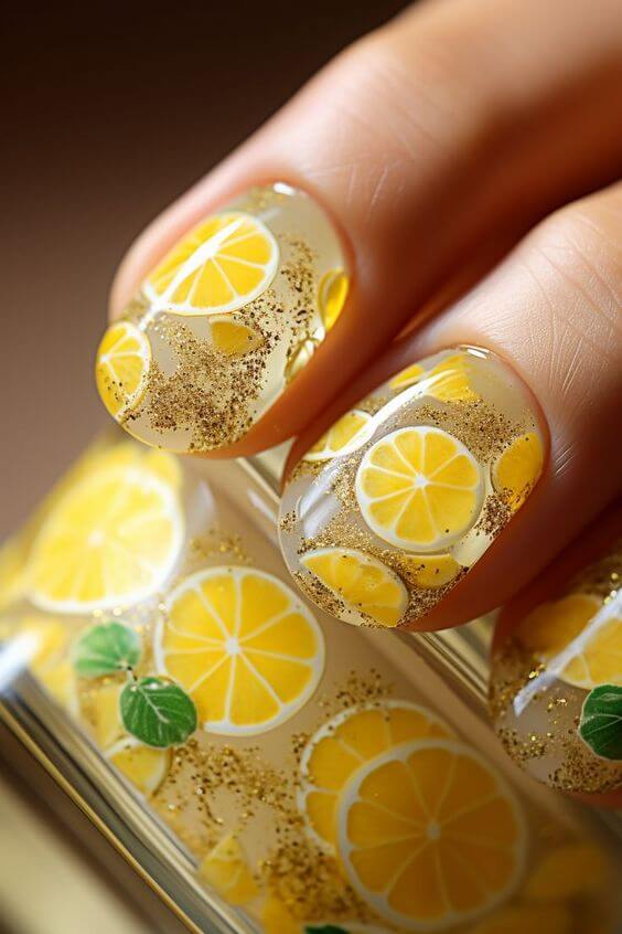 lemon fruity nail art designs