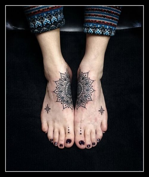 enchanting mandala pattern girly foot tattoos designs
