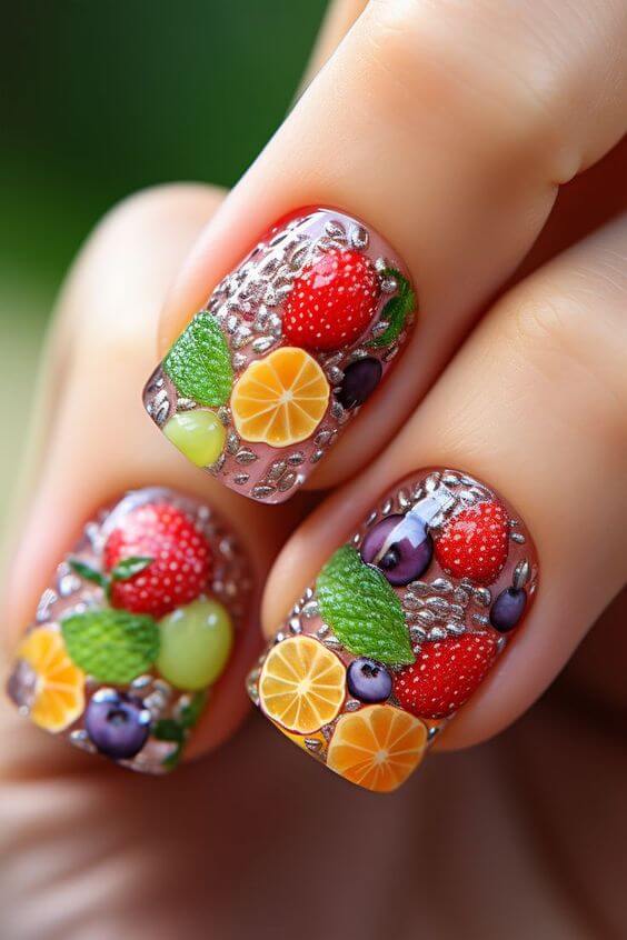 mixed fruity nail art designs