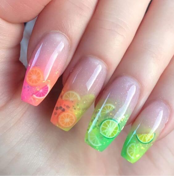 lime fruity Ombre nail art designs