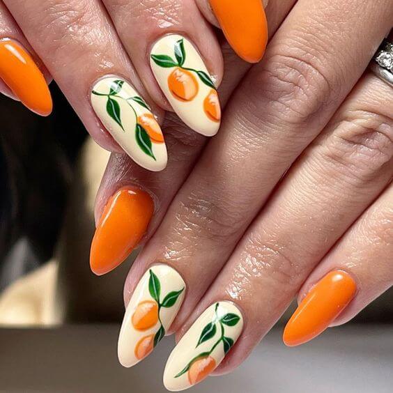orange fruity nails art designs