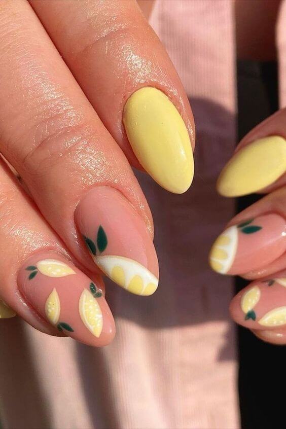 pastel lemon fruity nails art designs