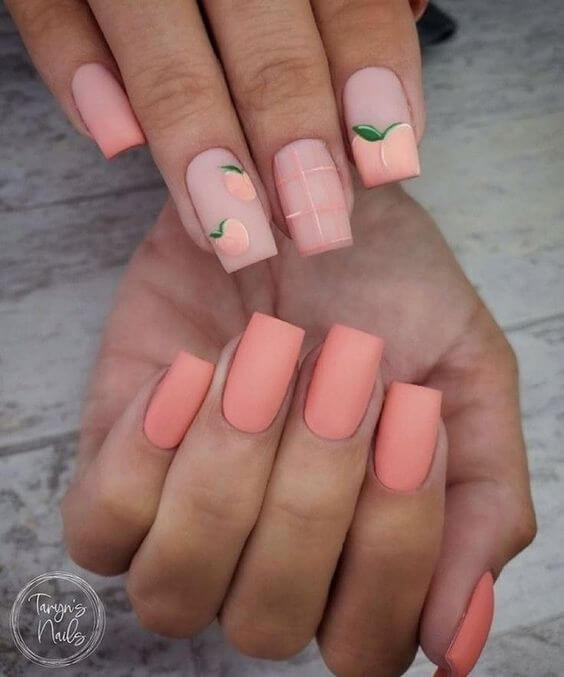 peach fruity nails art designs