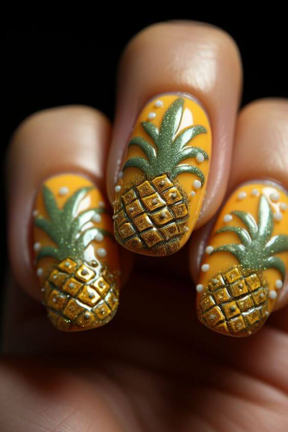 3d tropical fruity pineapple nail art designs