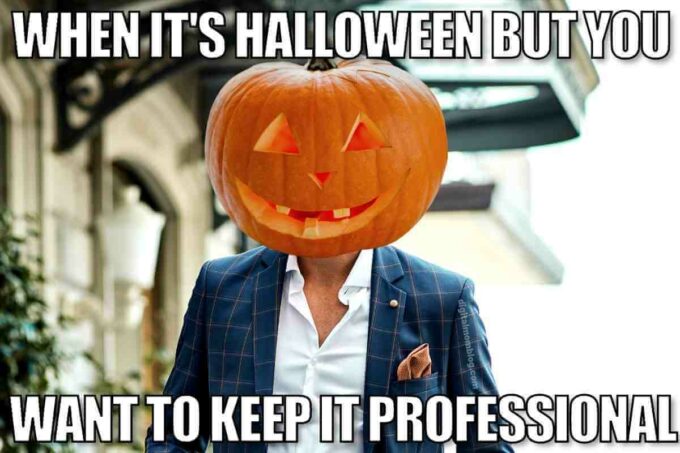 pumpkin head Halloween work costume meme idea