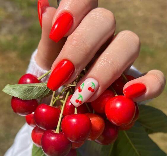 red cherries fruit nail art designs