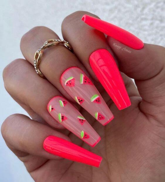 acrylic coffin watermelon fruity nail art designs