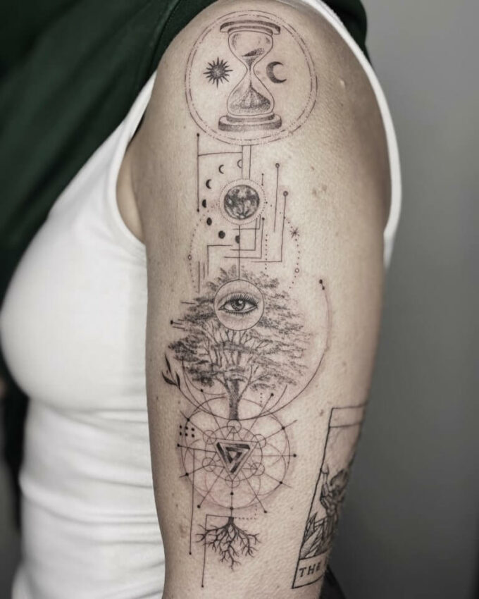 astrology girly half sleeve tattoo design