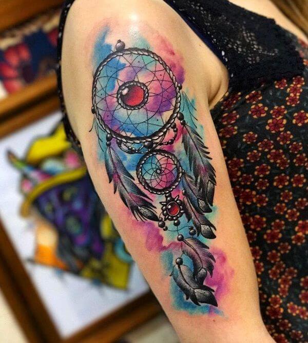 dreamcatcher girly half sleeve tattoo design