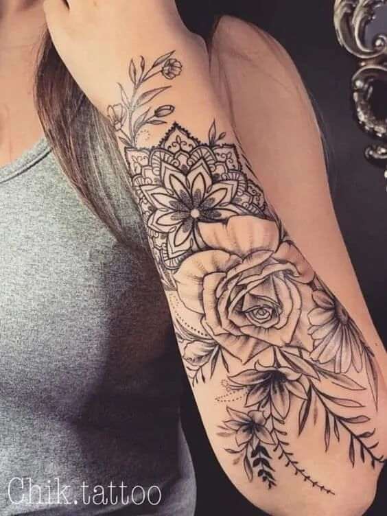 floral girly half sleeve tattoo design