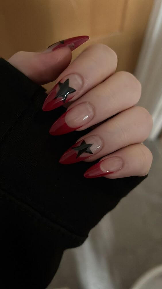 french tips maroon and black stars nails designs