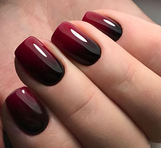 double shaded ombre square black and maroon nails