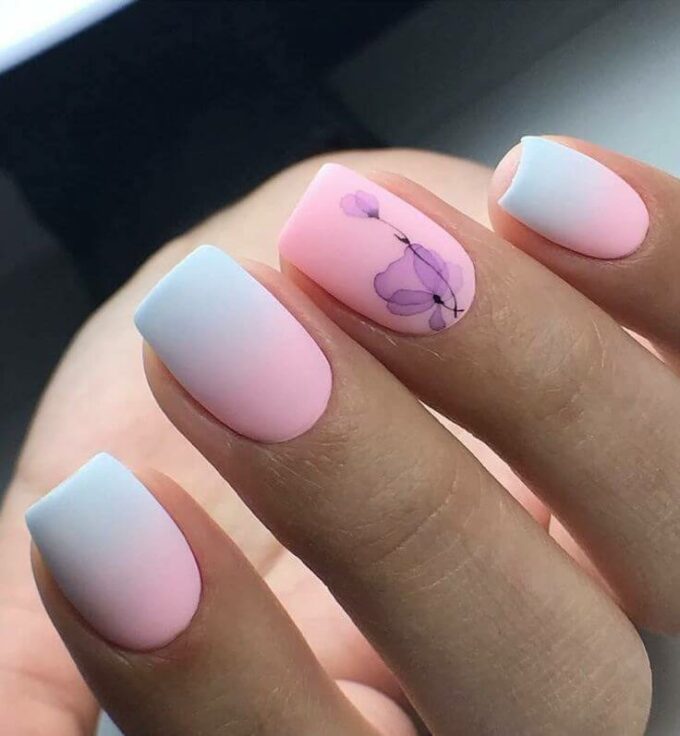 pastel matte with watercolor floral cute trendy short acrylic nails designs