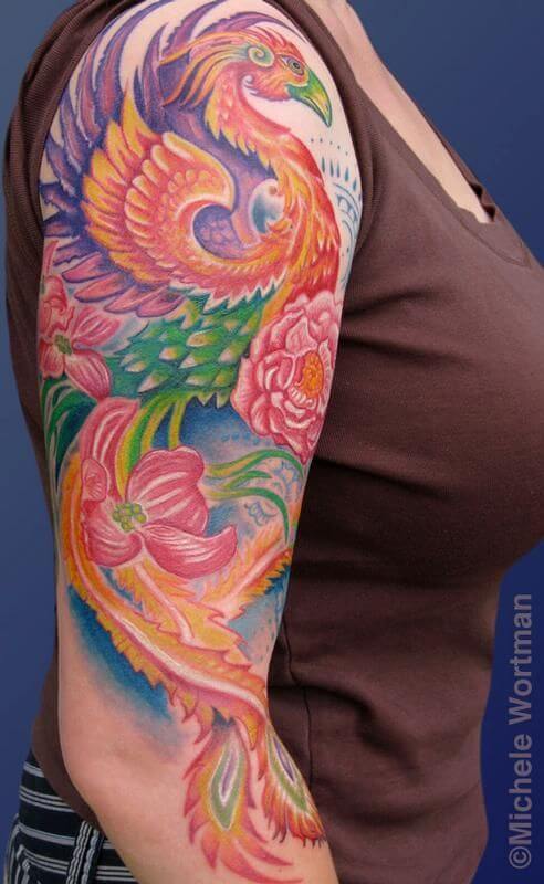 phoenix girly half sleeve tattoo design