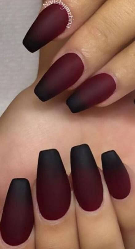short square maroon and black nails