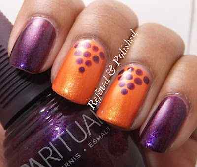 polka dots designs with glitter purple and orange nails