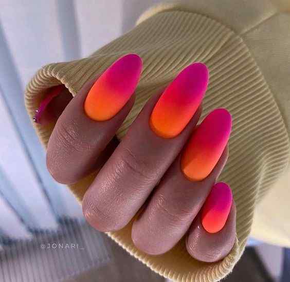 round matte summer orange and pink nails