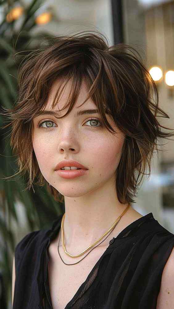 extremely shaggy short layered bob hairstyle 