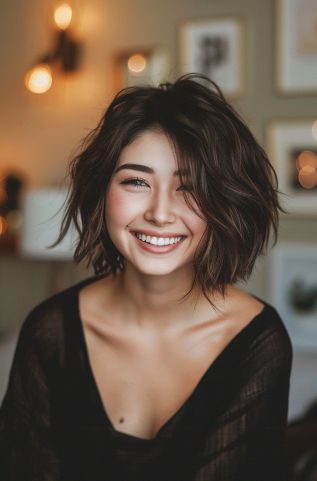 edgy shaggy short layered bob hairstyle 