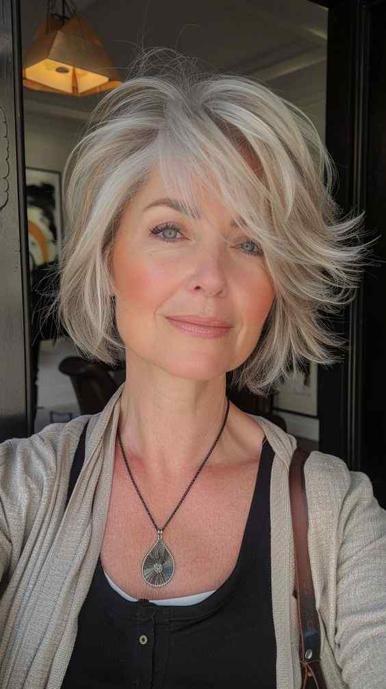 elegant short shaggy layered bob white hairstyle 