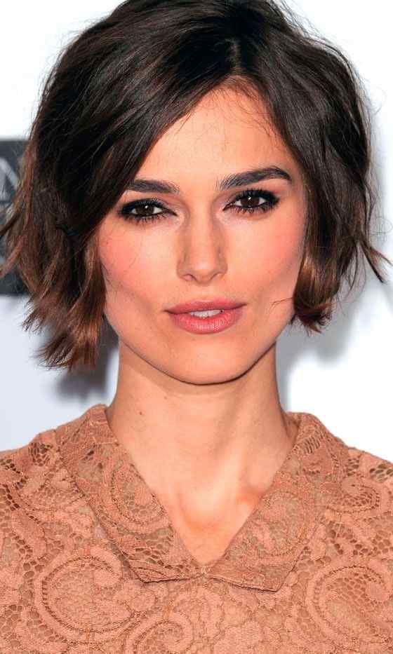 beautiful Keira Knightley short bob layered shaggy hairstyle 