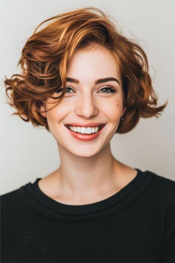 ginger short wavy layered shaggy bob hairstyle 