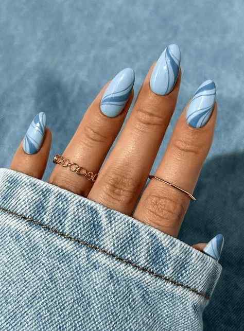 round marble effect light blue nail designs 