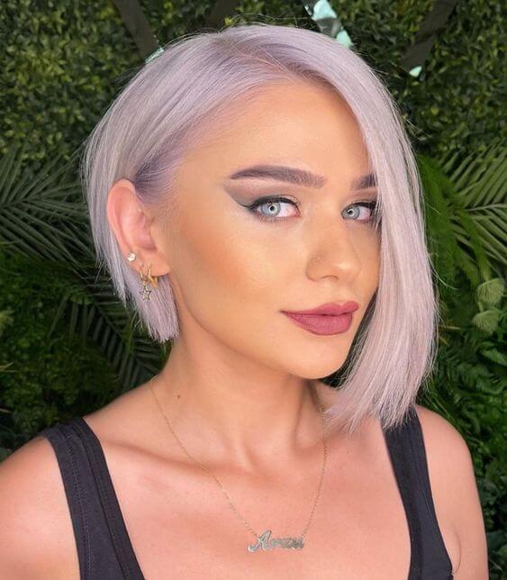straight purple tone asymmetrical bob haircut