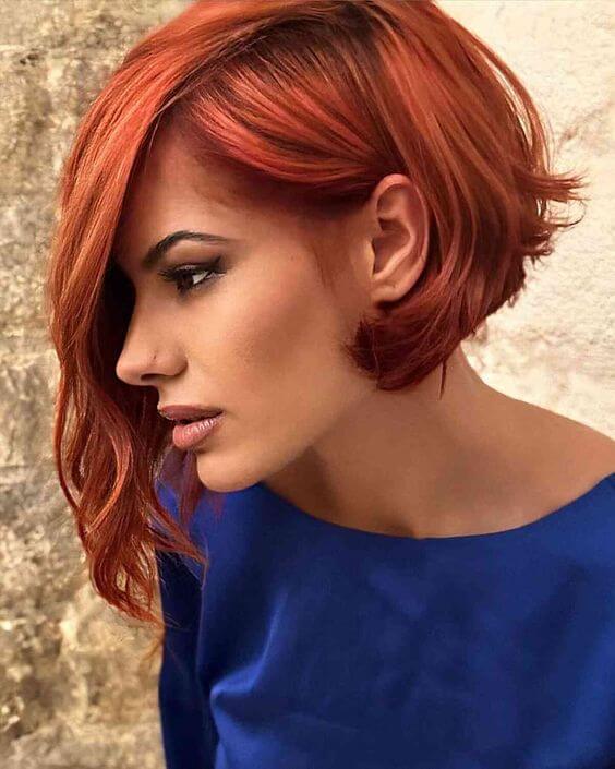 red asymmetrical bob haircut