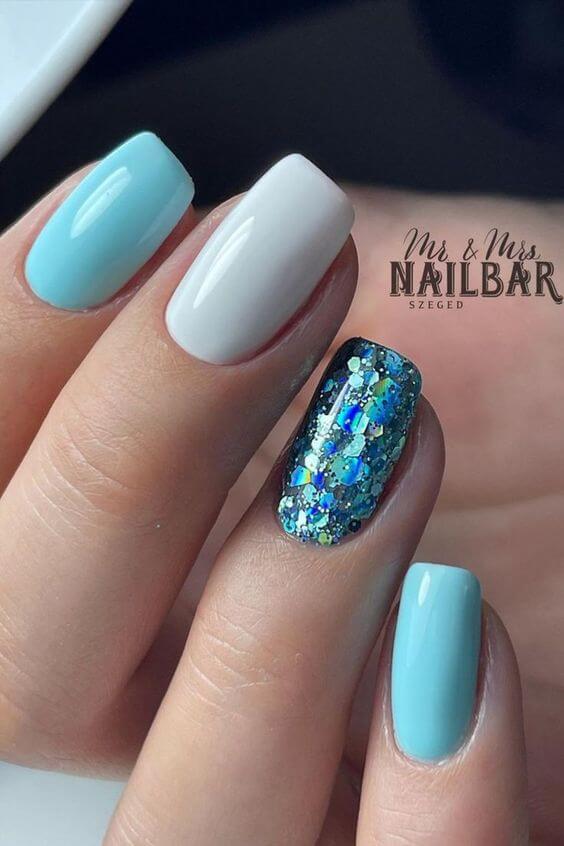 confetti with short square light blue nail designs