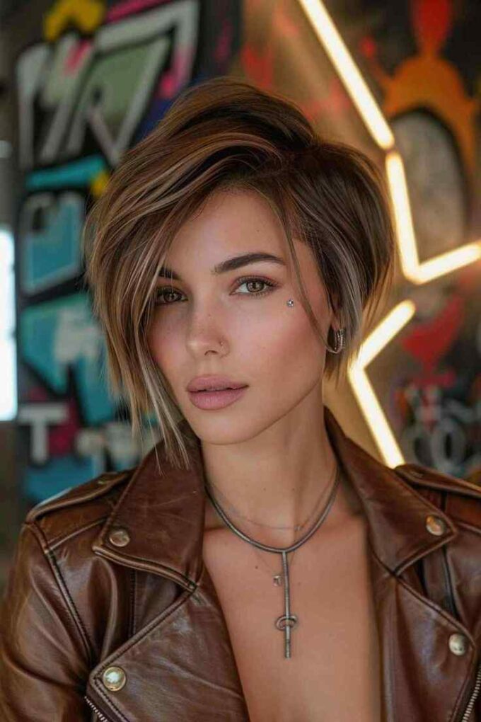 side part short asymmetrical bob haircut