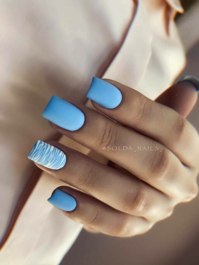 zebra stripes with square light blue nail designs