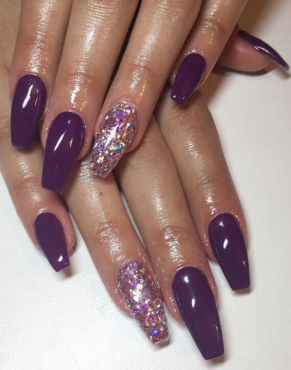 chromatic purple and silver confetti nails art designs