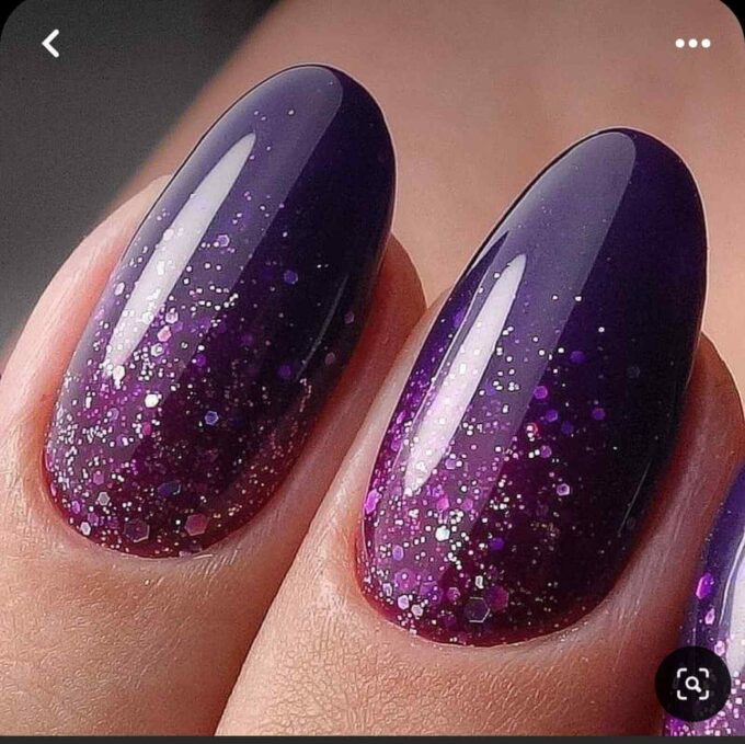 party night disco round purple and silver confetti nail art designs