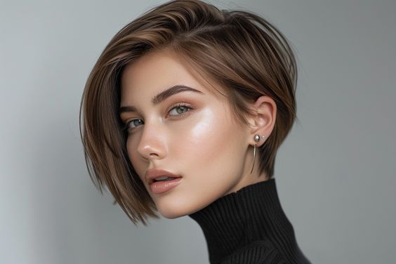 sleek asymmetrical bob haircut