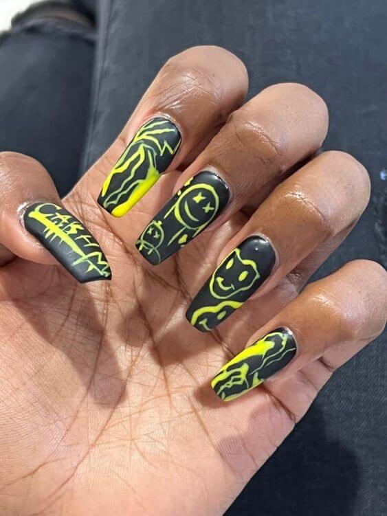 black with yellow nail art designs