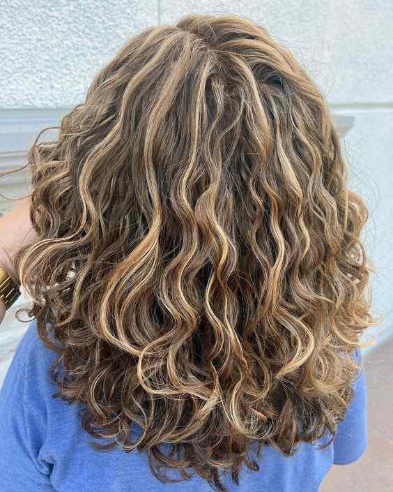 natural curly hair with golden blonde highlights