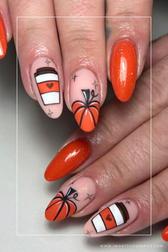 fall autumn pumpkin nail art designs for halloween