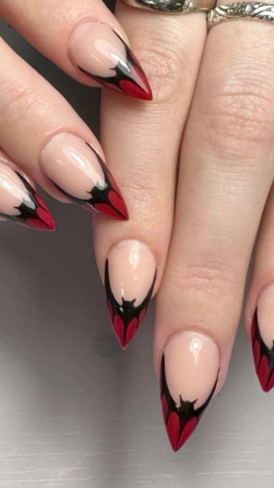 bats french tip short pointy nail designs for halloween