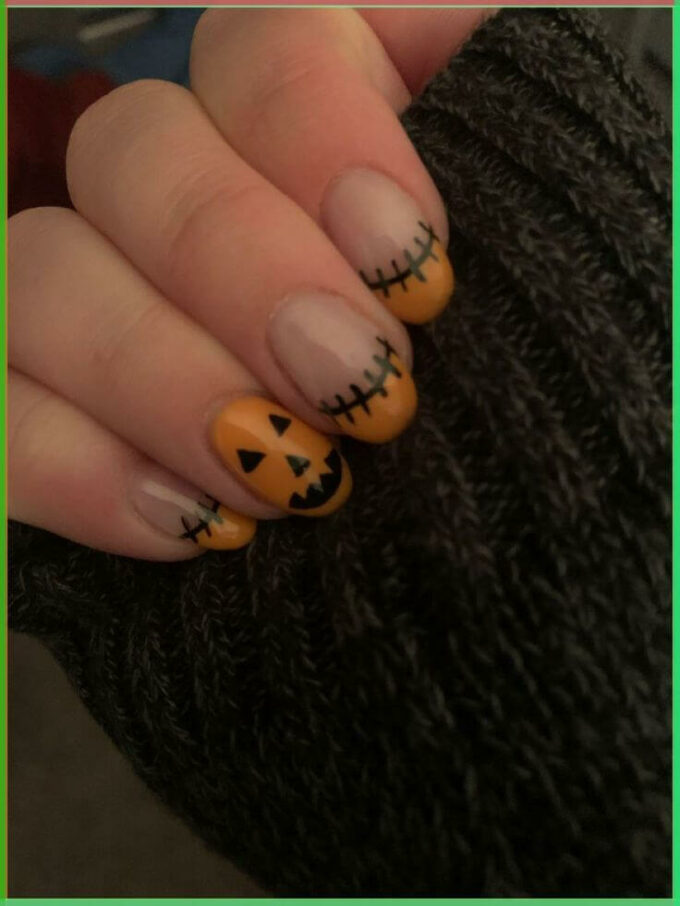 nude with halloween pumpkin nail art designs